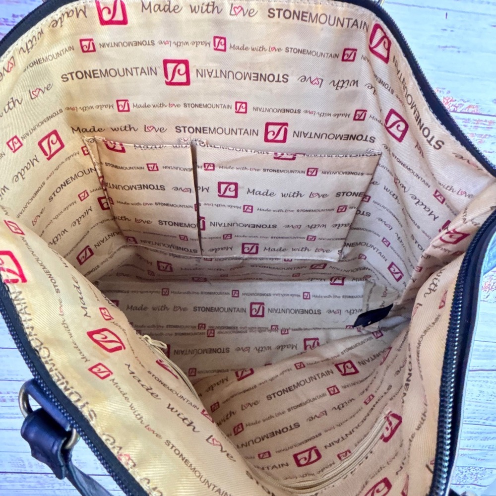 Classic Minimalist Tote Bag‎ Stone Mountain USA Large Black Faux Leather - Picture 15 of 15